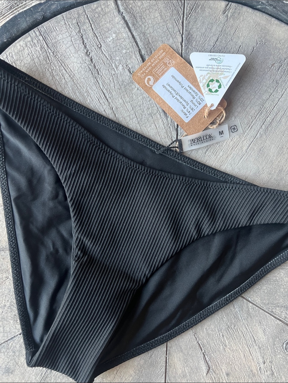 Black Ribbed Bikini Bottom - Women Swim medium B35 - Picture 2 of 6